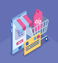 sale smartphone and cart