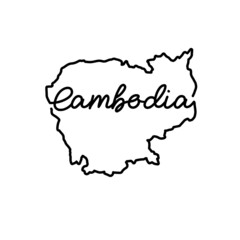 Cambodia outline map with the handwritten country name. Continuous line drawing of patriotic home sign. A love for a small homeland. T-shirt print idea. Vector illustration.