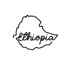 Ethiopia outline map with the handwritten country name. Continuous line drawing of patriotic home sign. A love for a small homeland. T-shirt print idea. Vector illustration.