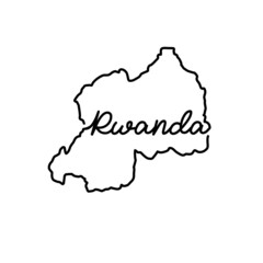 Rwanda outline map with the handwritten country name. Continuous line drawing of patriotic home sign. A love for a small homeland. T-shirt print idea. Vector illustration.