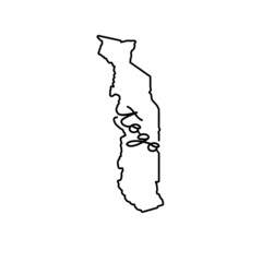 Togo outline map with the handwritten country name. Continuous line drawing of patriotic home sign. A love for a small homeland. T-shirt print idea. Vector illustration.