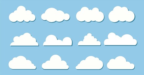 Cloud Icons Set in trendy flat style isolated on blue background. Cloud symbol for your web site