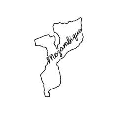 Mozambique outline map with the handwritten country name. Continuous line drawing of patriotic home sign. A love for a small homeland. T-shirt print idea. Vector illustration.