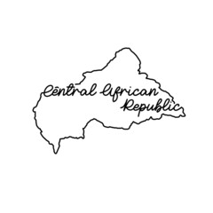 Central African Republic outline map with the handwritten country name. Continuous line drawing of patriotic home sign. A love for a small homeland. T-shirt print idea. Vector illustration.