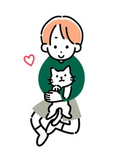 猫を抱っこする男の子