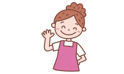 ポニーテールのエプロン女性