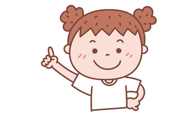 Obraz premium 指差しをするおだんごヘアの女の子