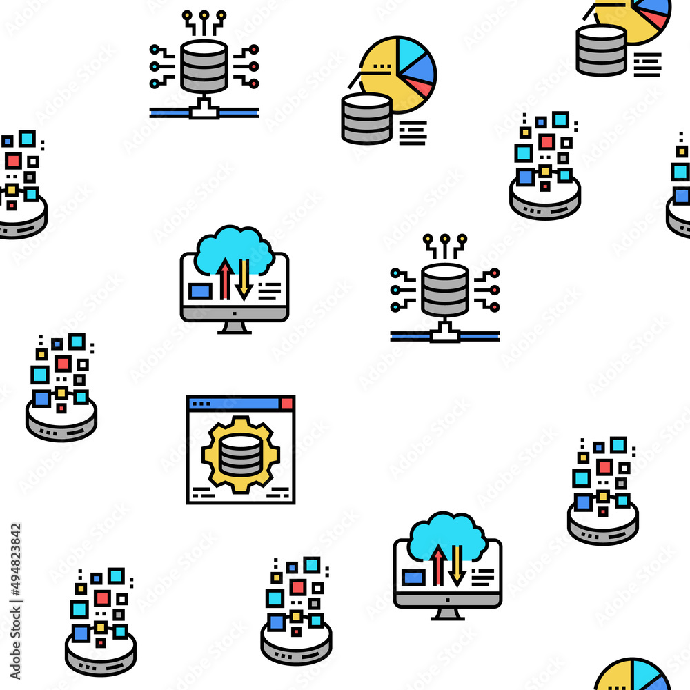 Poster digital processing vector seamless pattern thin line illustration