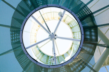 Obraz premium Futuristic tvan mesh roof, with a steel frame, viewed from below.