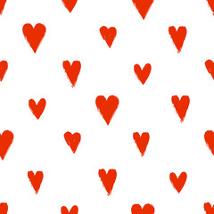 Vector seamless pattern with red grunge hearts
