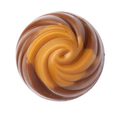 Top view of chocolate candy on white background