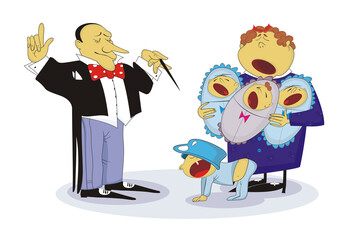 Family concert. Father, mother and a lot of crying babies 