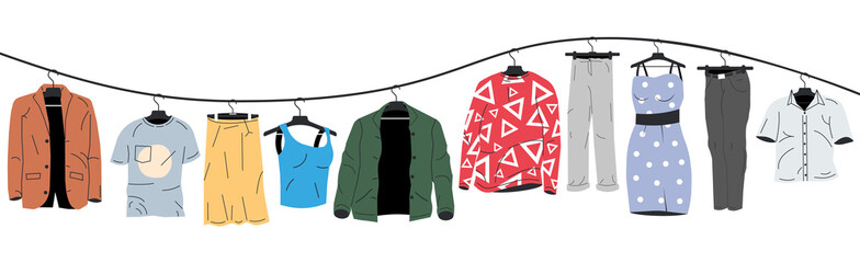 Mens and Womans Clothes on Hanger.