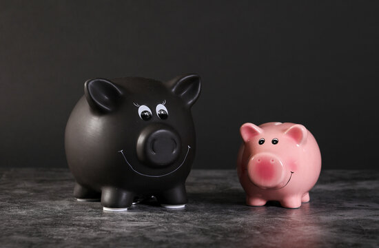 Two Piggy Banks On Black Background