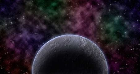 Fototapeta na wymiar Dead planet in colorful deep space