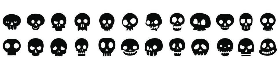 Scull vector icon set. Skeleton illustration symbol collection. halloween sign or logo.