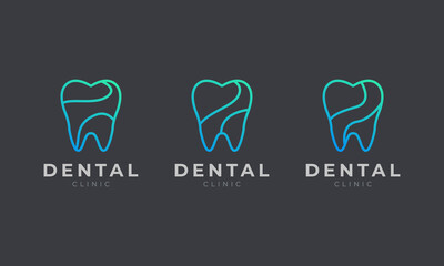 Dental Clinic Tooth Linear style. Dentist Stomatology Medical Doctor Logo Vector Design Inspiration