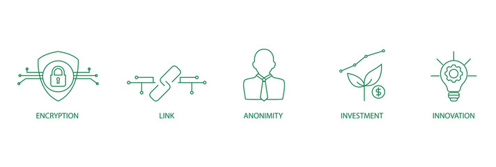 encryption, link, anonymity, investment, innovation, blockchain icon set vector 