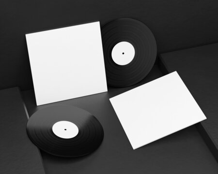 3d render of a vinyl record mockup on a dark background
