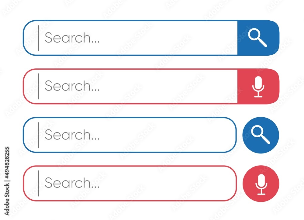 Poster search bar for ui, design and web site. set of search form templates for websites isolated on blue b