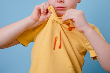 close up,  stain,  tomato,  sauce,  spill,  children,  outfit,  cleaning,  clothes,  splatter, ...