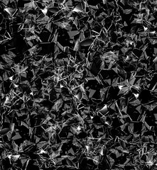 Background of broken glass. The texture of glass fragments. Damaged glass.
