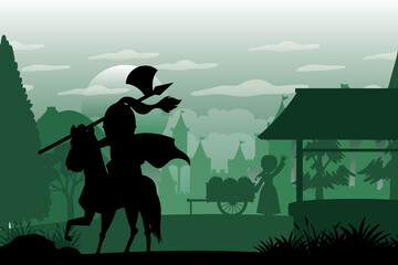 Silhouette scene with medieval