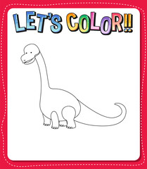 Worksheets template with let’s color!! text and dinosaur outline