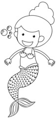 Mermaid black and white doodle character