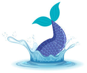 A water splash with mermaid tail on white background