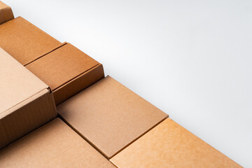 Lot of cardboard boxes on white background