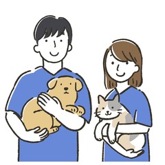 動物を抱く獣医師のイラスト