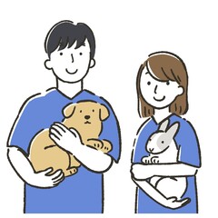 動物を抱く獣医師のイラスト