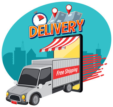 Deliver container truck with Delivery logo