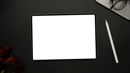 Modern digital tablet white screen mockup on black background