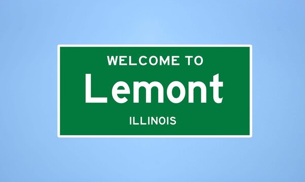 Lemont, Illinois city limit sign. Town sign from the USA.