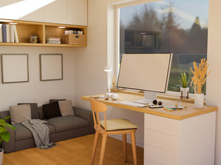 Modern minimal home workspace interior design with minimal computer desk