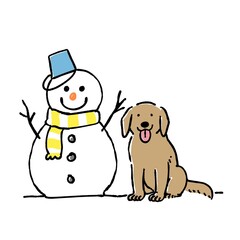 雪だるまと犬のイラスト