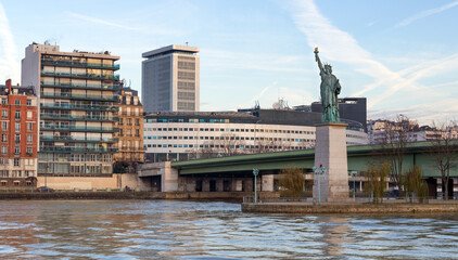 The statue of Liberty on the island Cygnes in Paris, France.