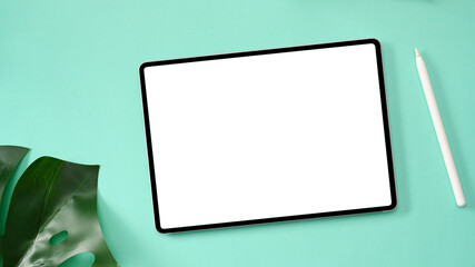 Digital tablet touchpad mockup on green background.