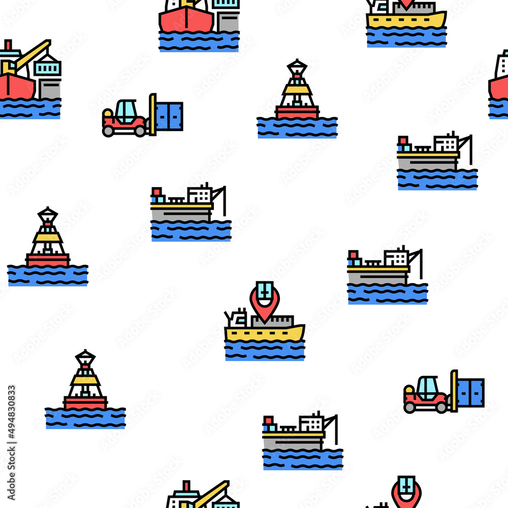 Aufkleber container port tool vector seamless pattern thin line illustration