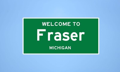 Fraser, Michigan city limit sign. Town sign from the USA. - obrazy, fototapety, plakaty