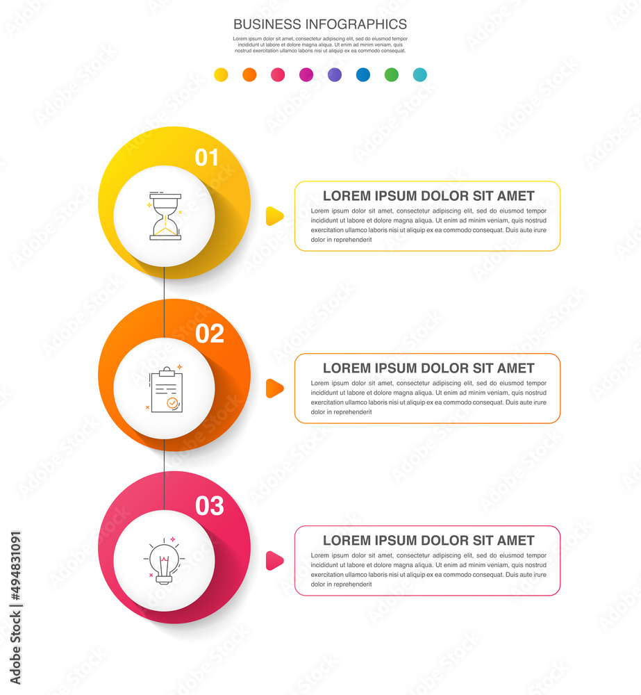 Poster vector line infographics template for three arrows and circles. business concept with 3 elements and