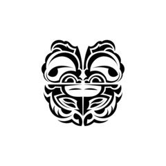 Viking faces in ornamental style. Polynesian tribal patterns. Suitable for prints. Isolated. Black ornament, vector.