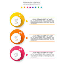 Vector line infographics template for three arrows and circles. Business concept with 3 elements and icons. Modern blank space for chart, content, step for step, timeline, diagram, web