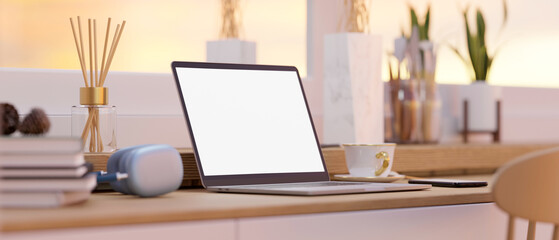 Close-up, Modern luxury workspace tabletop with portable notebook