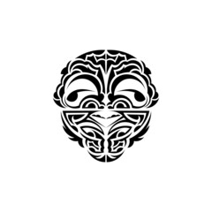 Obraz premium Viking faces in ornamental style. Polynesian tribal patterns. Suitable for tattoos. Isolated. Black ornament, vector illustration.