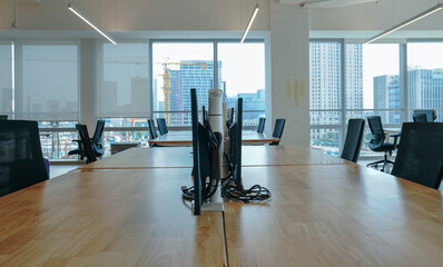 Interior of modern empty office building.Open ceiling design.