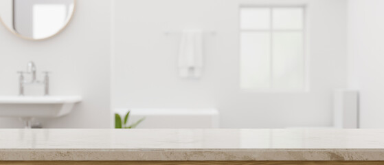 Fototapeta na wymiar Modern white marble bathroom countertop with empty space
