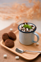 Tasty malted dark chocolate with tiny marshmallow